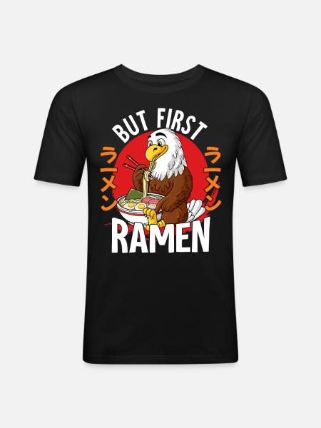 But First Ramen - Männer Slim Fit T-Shirt - Schwarz