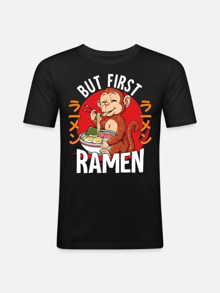 But First Ramen - Männer Slim Fit T-Shirt - Schwarz