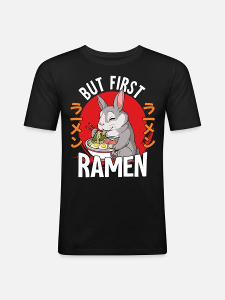 But First Ramen - Männer Slim Fit T-Shirt - Schwarz