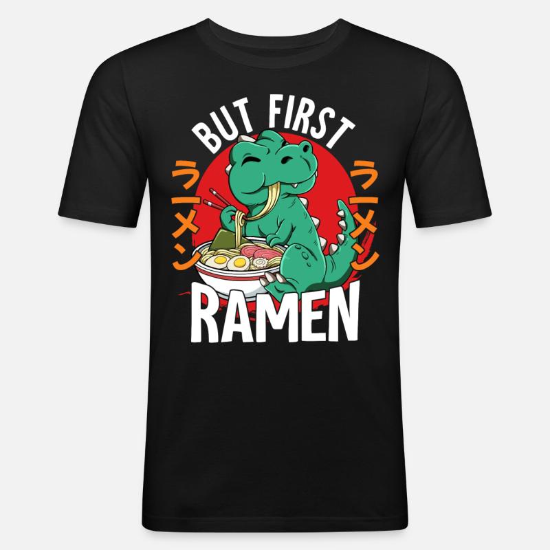 But First Ramen - Männer Slim Fit T-Shirt - Schwarz