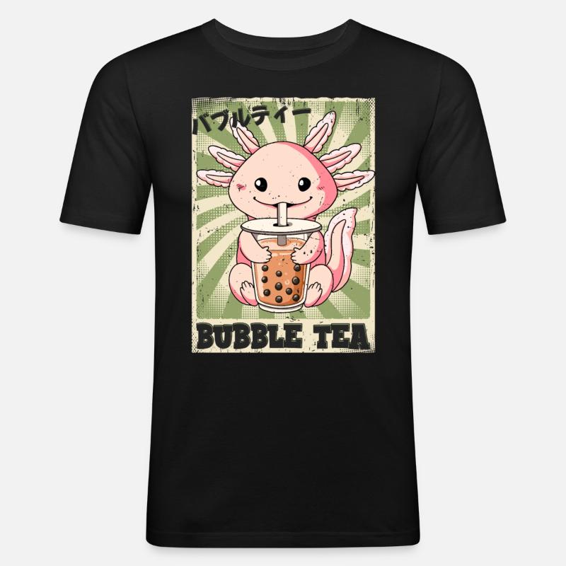 Boba Tea Axolotl Bubble Tea - Männer Slim Fit T-Shirt - Schwarz