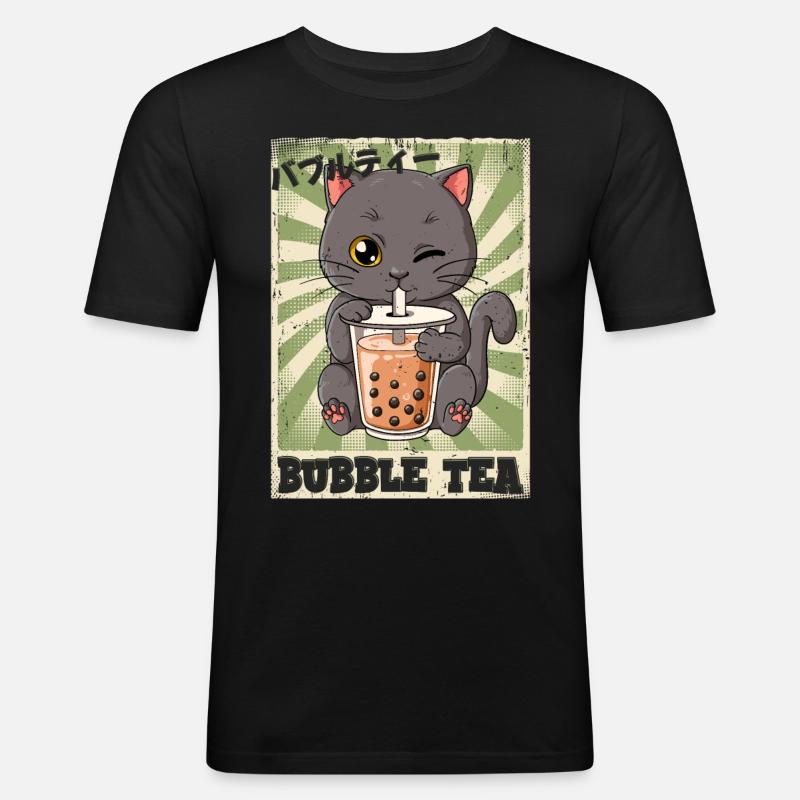 Boba Tea Cat Bubble Tea - Men's Slim Fit T-Shirt - black
