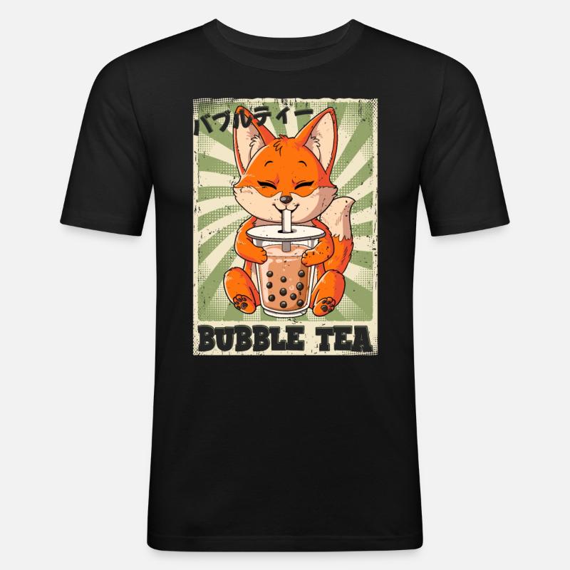 Boba Tea Fox Bubble Tea - Men's Slim Fit T-Shirt - black