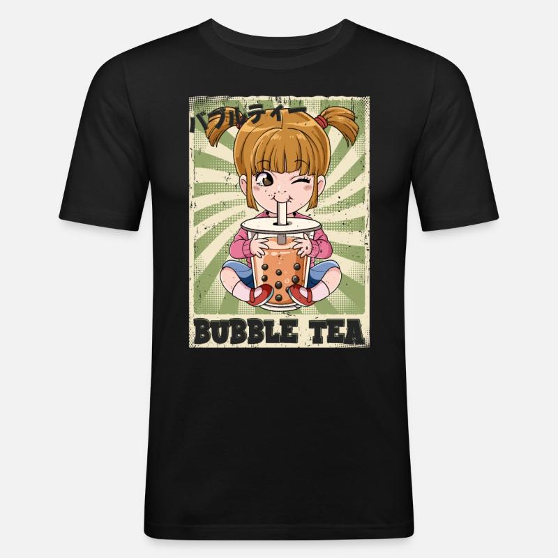 Boba Tea Mädchen Bubble Tea - Männer Slim Fit T-Shirt - Schwarz