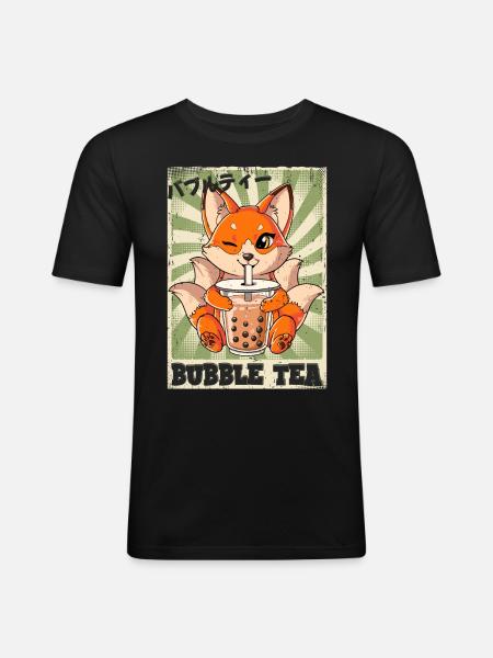 Boba Tea Kitsune Bubble Tea - Men's Slim Fit T-Shirt - black