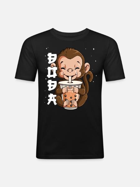 Boba Tea Monkey Bubble Tea - Men's Slim Fit T-Shirt - black
