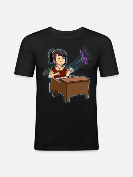 Mädchen Klavierspieler - Männer Slim Fit T-Shirt - Schwarz