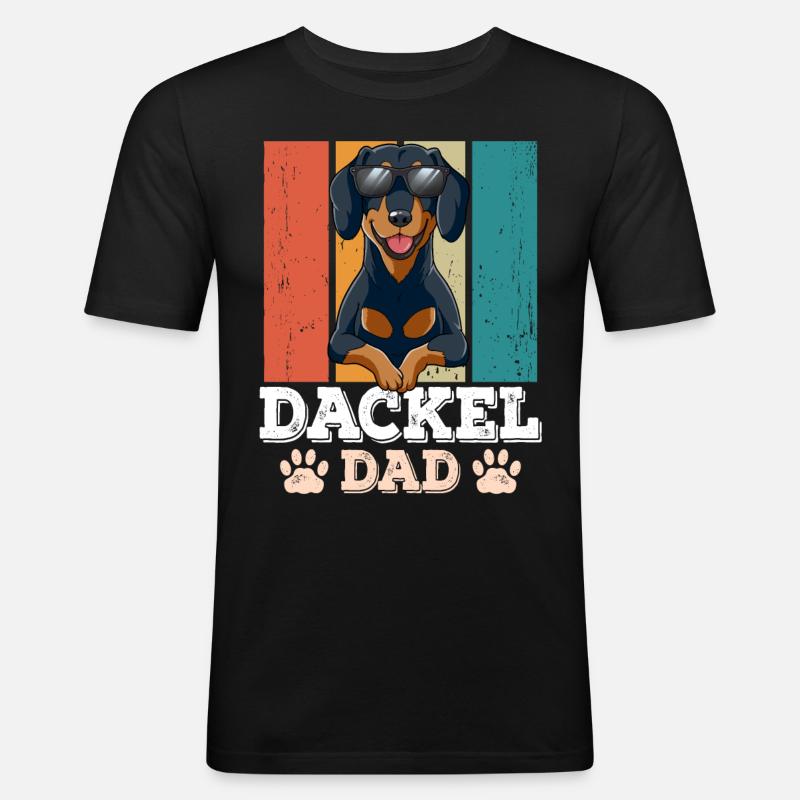 Dackel Dad - Männer Slim Fit T-Shirt - Schwarz