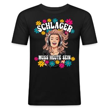 Schlager - Männer Slim Fit T-Shirt - Schwarz - Vorne - Nik (191cm)