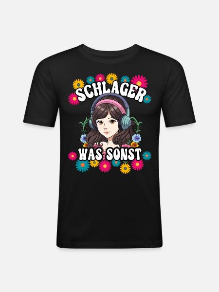 Schlager - Männer Slim Fit T-Shirt - Schwarz