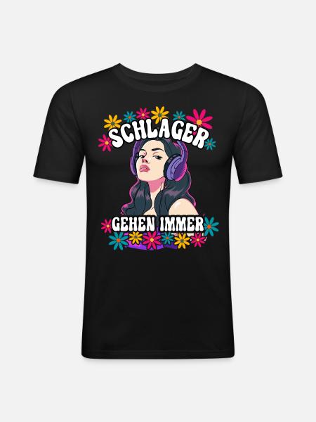 Schlager Gehen Immer - Männer Slim Fit T-Shirt - Schwarz