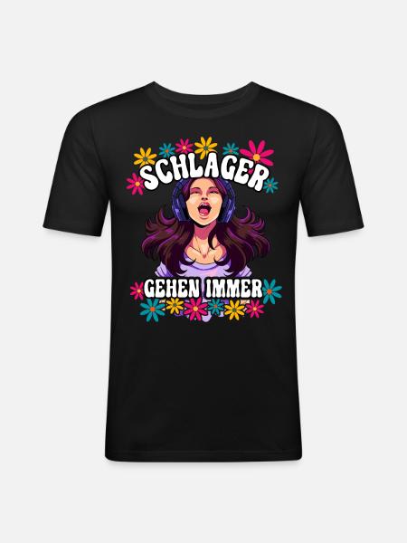 Schlager Gehen Immer - Männer Slim Fit T-Shirt - Schwarz