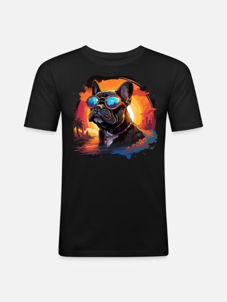 80s 90s Synthwave French Bulldog - Men's Slim Fit T-Shirt - black