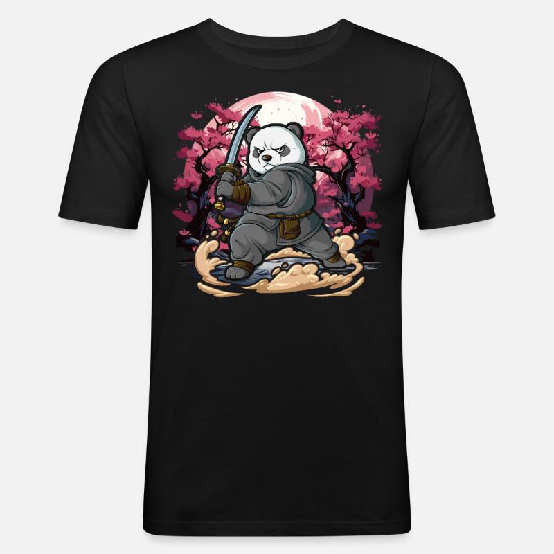 Panda samouraï - T-shirt près du corps Homme - noir