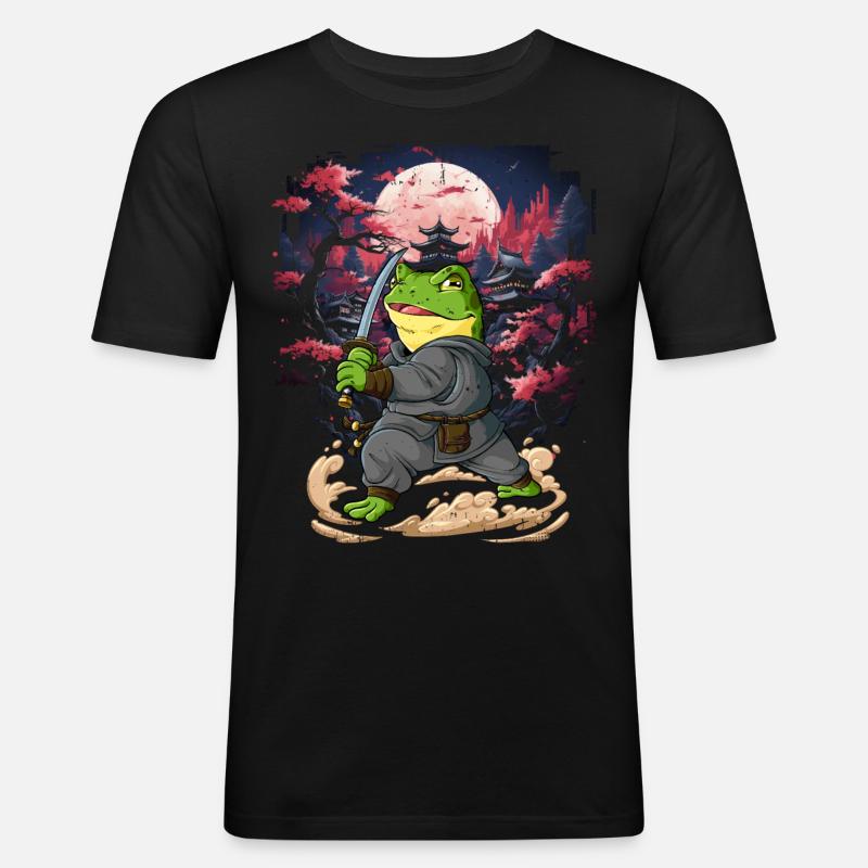 Samurai Frosch - Männer Slim Fit T-Shirt - Schwarz