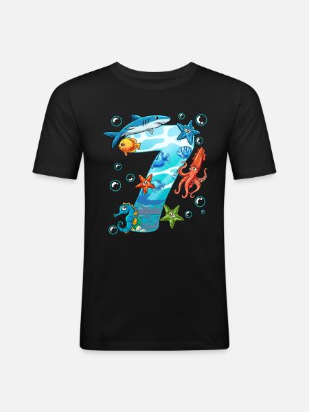 7th Birthday Sea Creatures - Men's Slim Fit T-Shirt - black