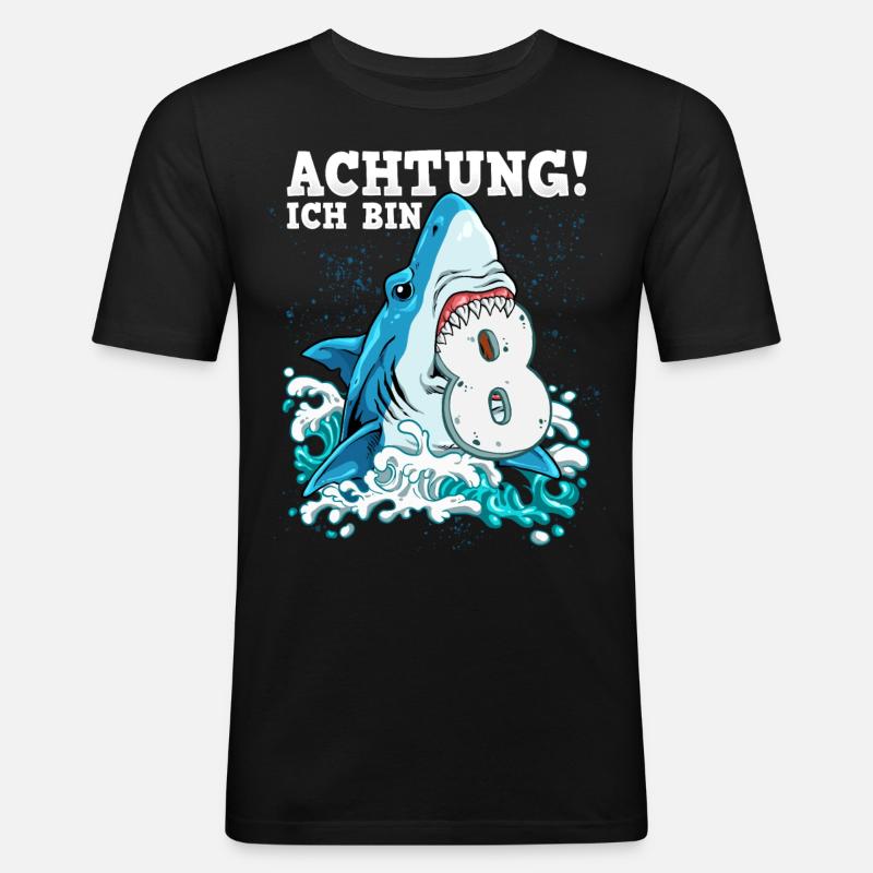 Requin de 8e anniversaire - T-shirt près du corps Homme - noir