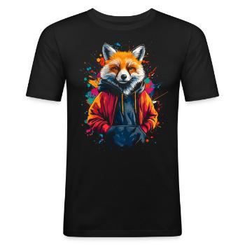 Hip Hop Fuchs Vintage Urban Streetwear - Männer Slim Fit T-Shirt - Schwarz - Vorne - Nik (191cm)