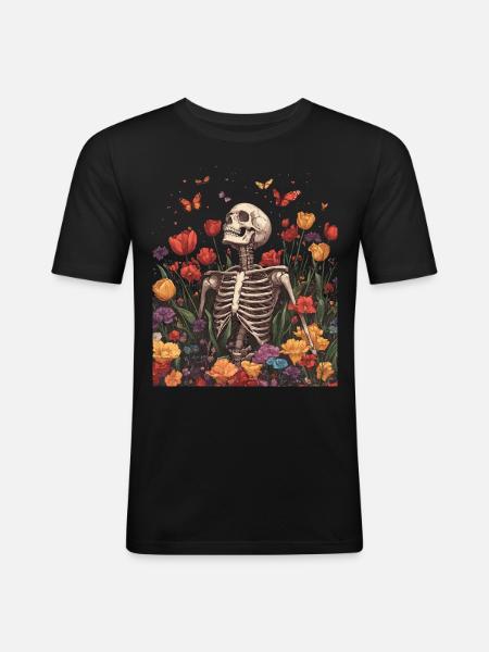 Skeleton Flowers - Men's Slim Fit T-Shirt - black