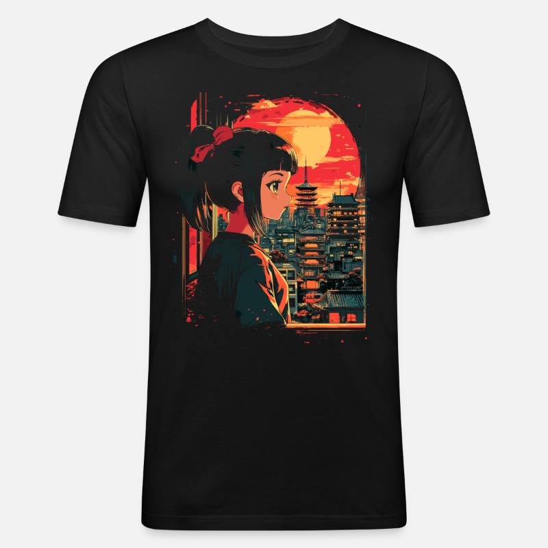 Anime Mädchen Japan - Männer Slim Fit T-Shirt - Schwarz