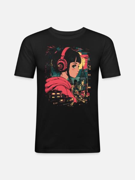 Anime Mädchen Japan - Männer Slim Fit T-Shirt - Schwarz