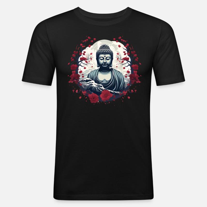 Buddha-Statue - Männer Slim Fit T-Shirt - Schwarz