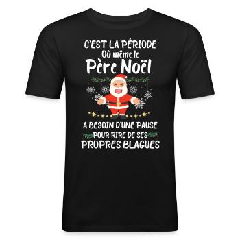 Humour père Noël - T-shirt près du corps Homme - noir - Devant - Nik (191cm)
