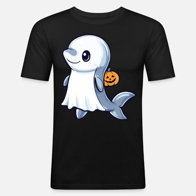 Dolphin Halloween Comic Ghost - Men's Slim Fit T-Shirt - black