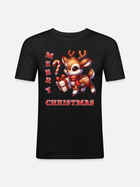God jul - Christmas Reindeer Candy Cane - Slim Fit T-skjorte for menn - svart