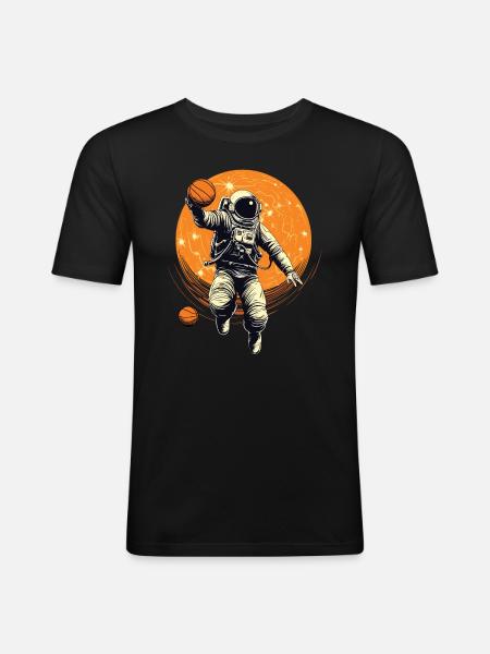 Astronaut, basketball in space, illustration - Men's Slim Fit T-Shirt - black