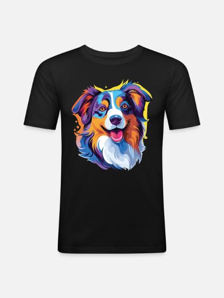 Australian Shepherd pop art - Men's Slim Fit T-Shirt - black