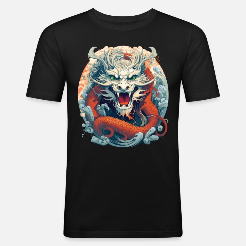 Design eines chinesischen Drachen - Männer Slim Fit T-Shirt - Schwarz