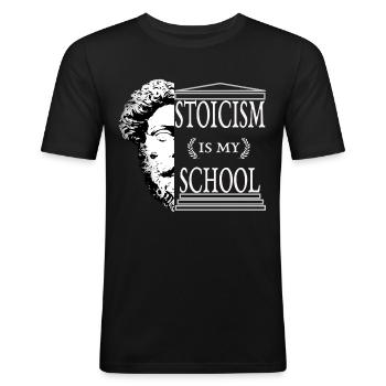 Stoicism is my School - Men's Slim Fit T-Shirt - black - Front - Nik (191cm)
