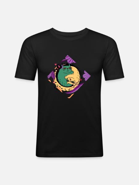 LoVe arround CatWorld - Männer Slim Fit T-Shirt - Schwarz