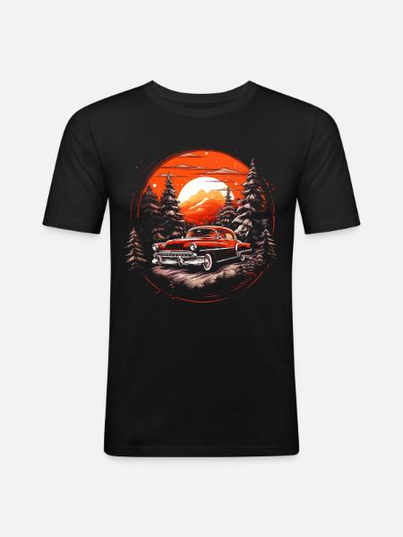 Oldtimer Retro Weihnachten - Männer Slim Fit T-Shirt - Schwarz