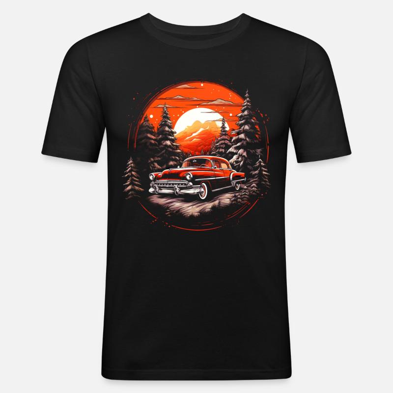 Oldtimer Retro Weihnachten - Männer Slim Fit T-Shirt - Schwarz