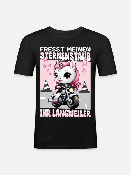 Unicorno in moto - Maglietta aderente da uomo - nero