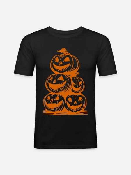 Halloween Pumpkins – Stack of Scary Faces - Men's Slim Fit T-Shirt - black