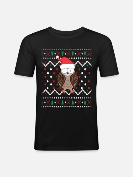 Eule Ugly Christmas - Männer Slim Fit T-Shirt - Schwarz