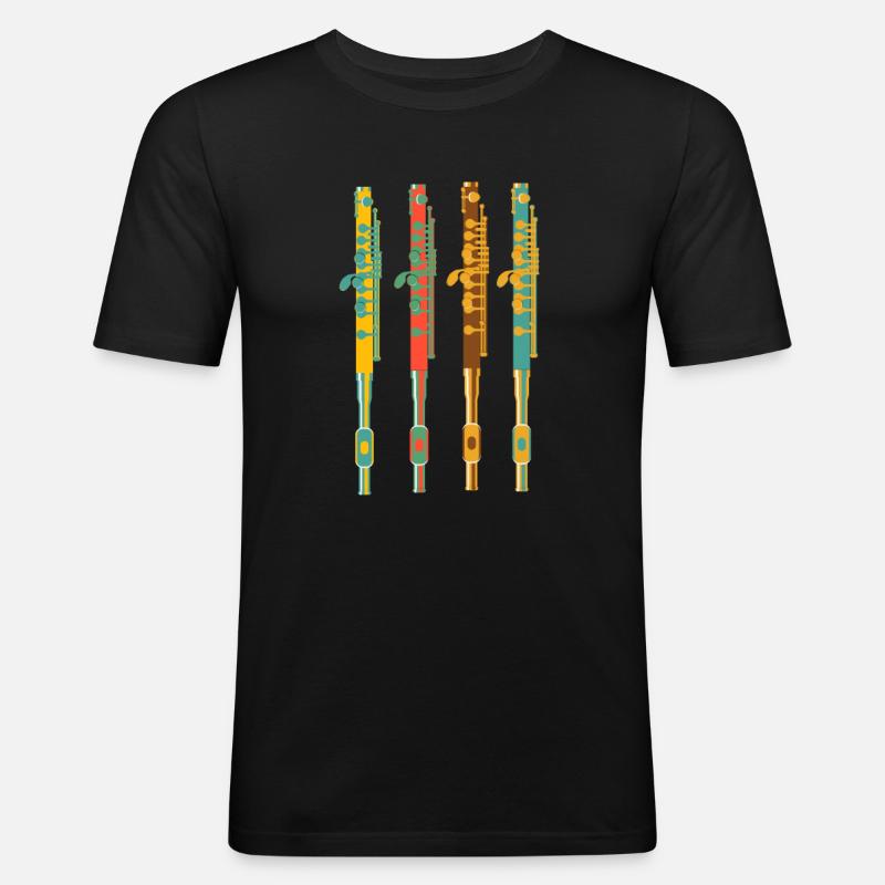 Querflöte - Männer Slim Fit T-Shirt - Schwarz