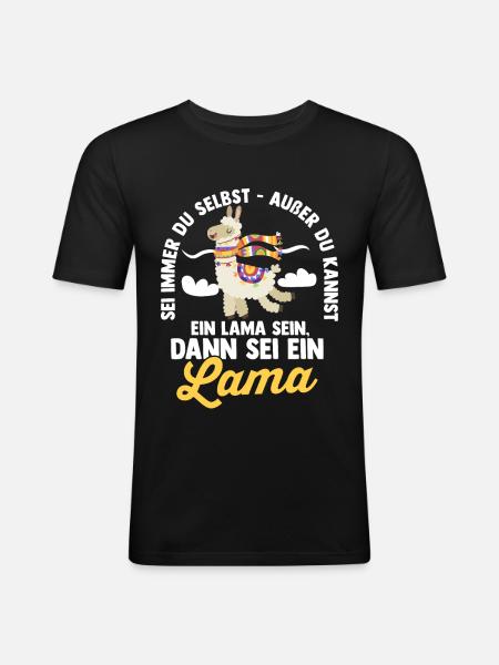 Lama - Männer Slim Fit T-Shirt - Schwarz