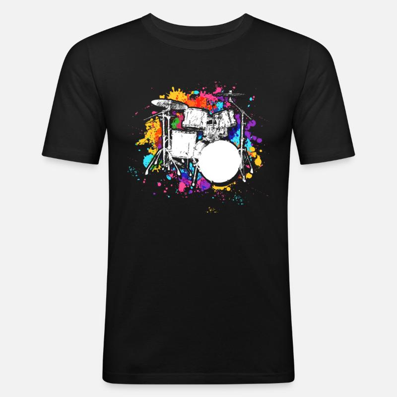 Schlagzeug - Männer Slim Fit T-Shirt - Schwarz