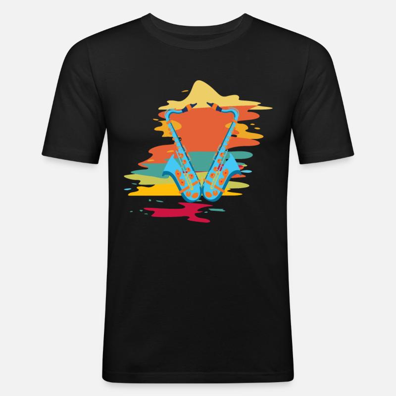 Saxophone - Männer Slim Fit T-Shirt - Schwarz