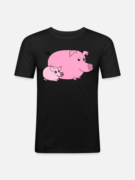 Schwein - Männer Slim Fit T-Shirt - Schwarz
