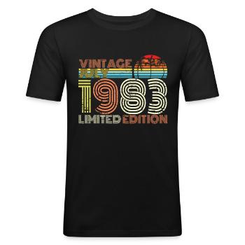 Juillet 1983 Anniversaire - T-shirt près du corps Homme - noir - Devant - Nik (191cm)