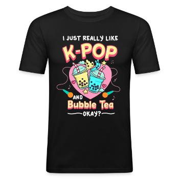 K-Pop - Männer Slim Fit T-Shirt - Schwarz - Vorne - Nik (191cm)