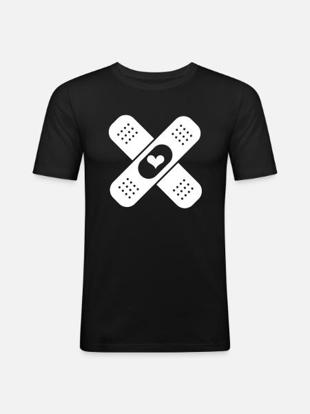 Pflaster Herz - Männer Slim Fit T-Shirt - Schwarz