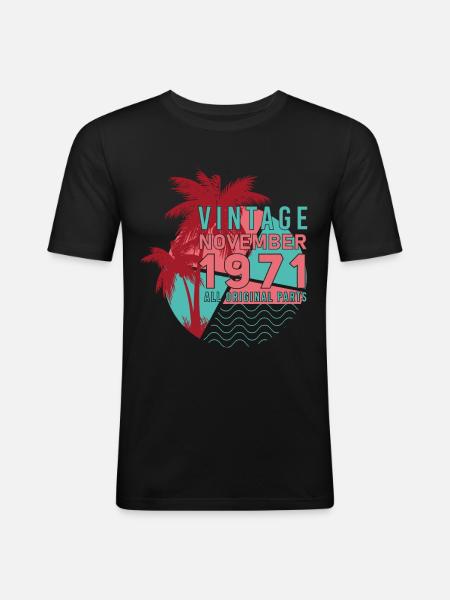 Retro November 1971 Palm Trees - Men's Slim Fit T-Shirt - black
