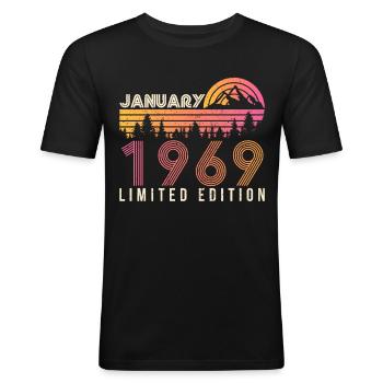 1969 En janvier Retro Locust - T-shirt près du corps Homme - noir - Devant - Nik (191cm)