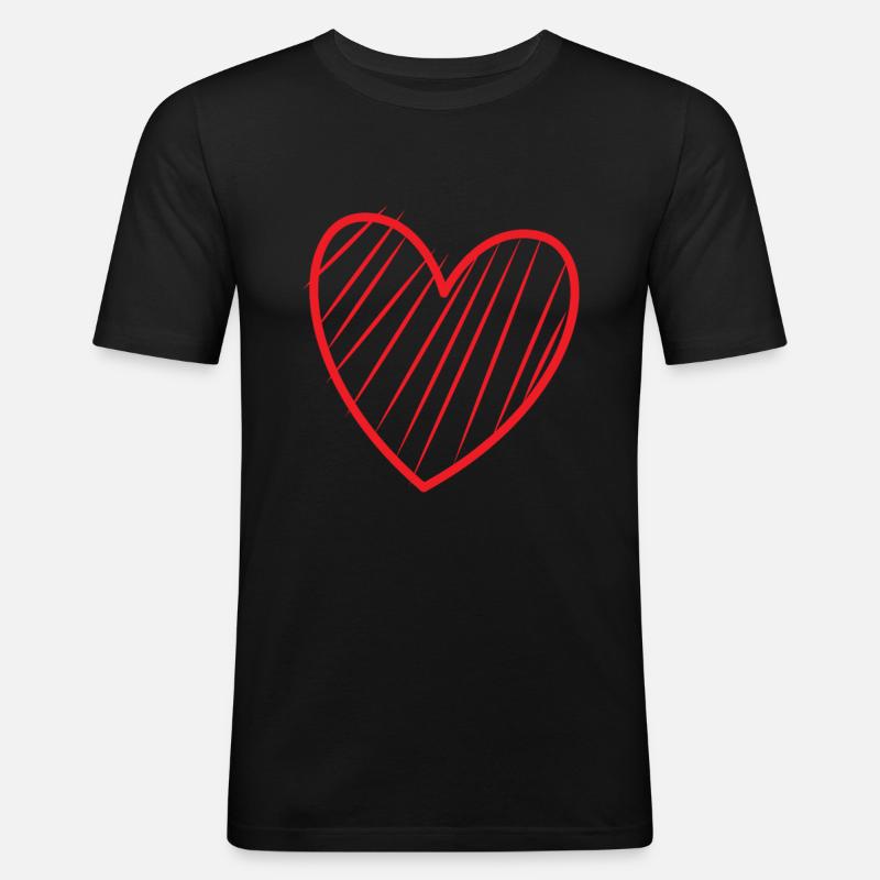 Rotes Herz Mit Streifen - Männer Slim Fit T-Shirt - Schwarz